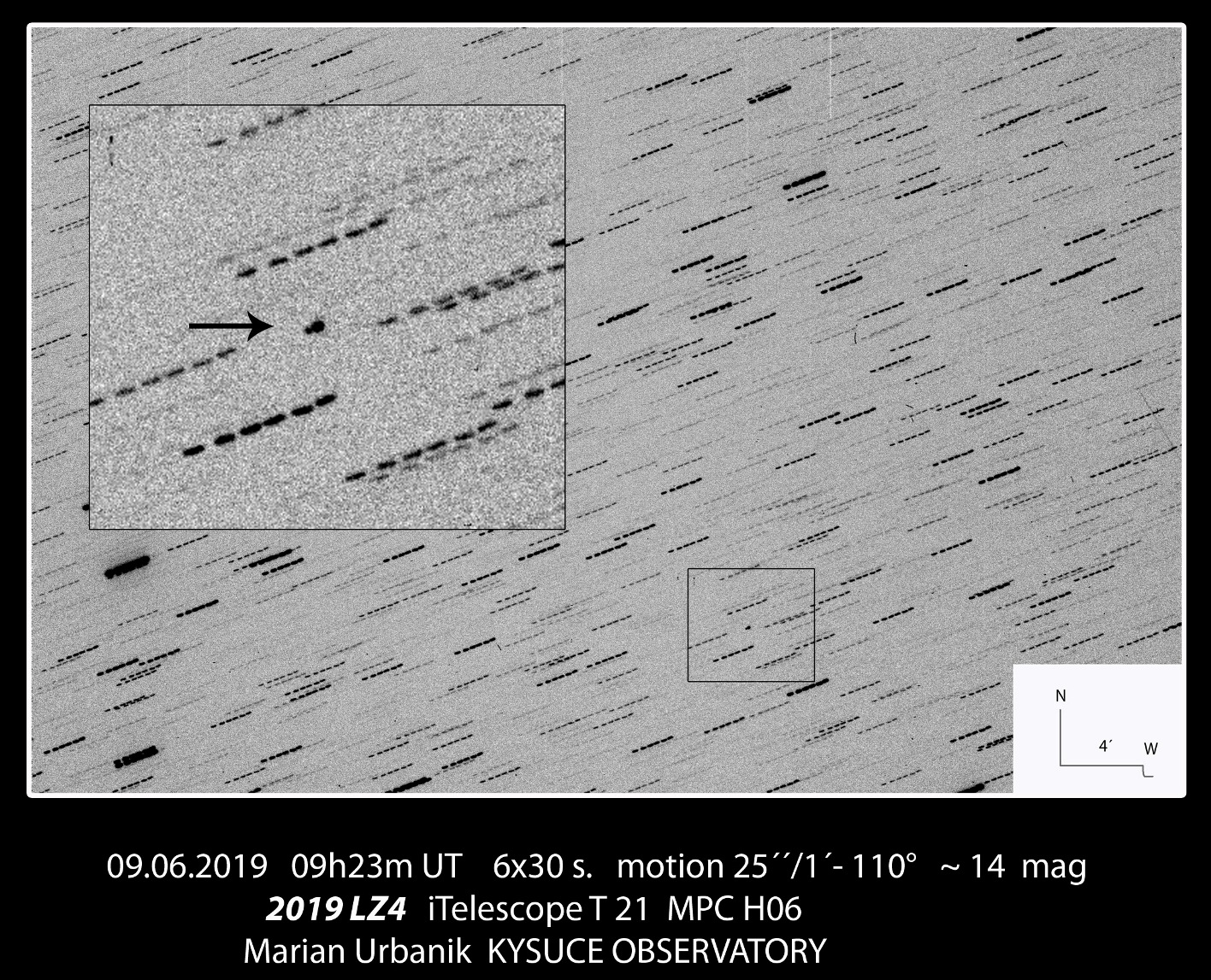 Asteroid 2019 LZ4 z 8.6.2019. Autor: M. Urbanik